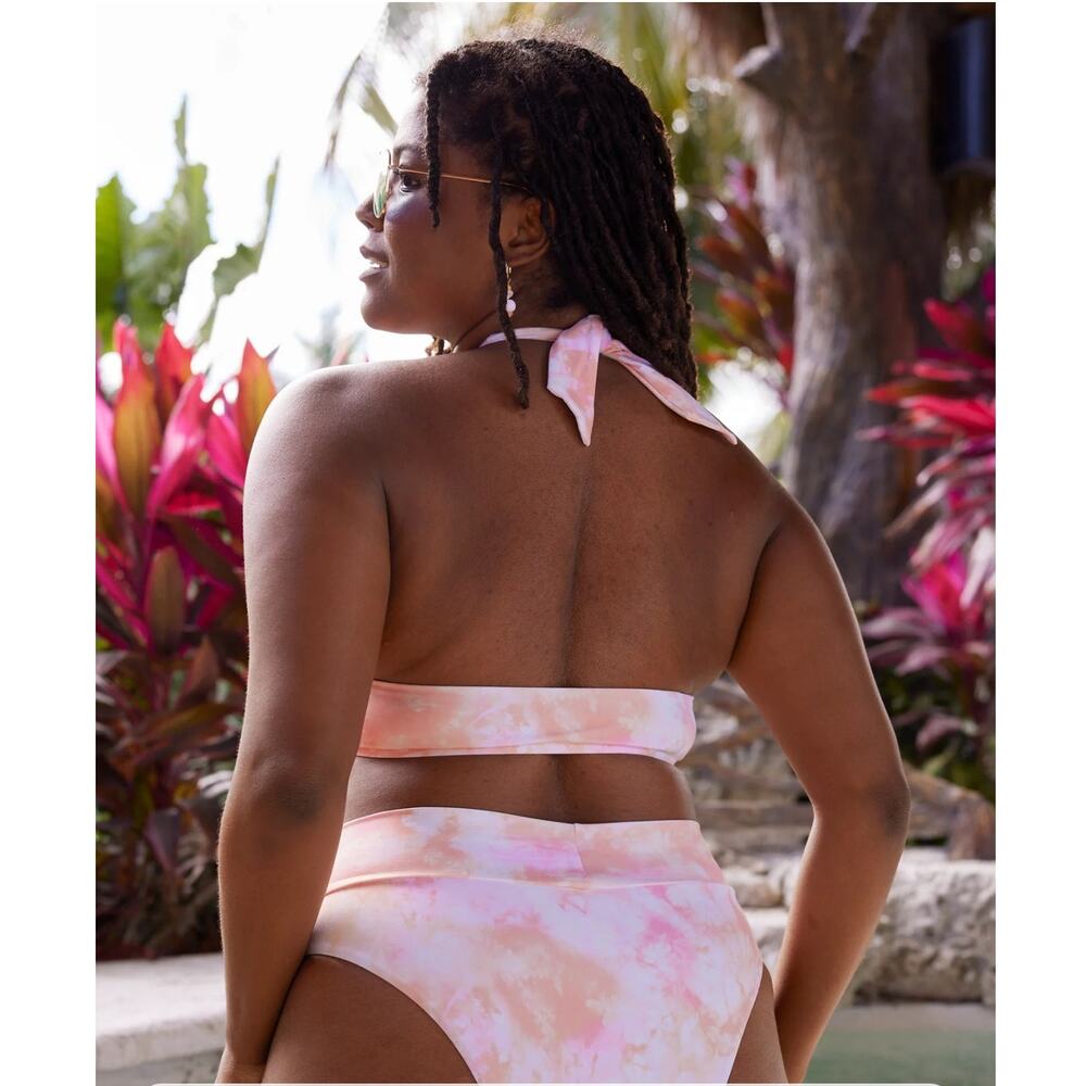 NWT! Aerie Crossover Keyhole Halter Bikini Top in Beach Peach - Size Large - Picture 3 of 10